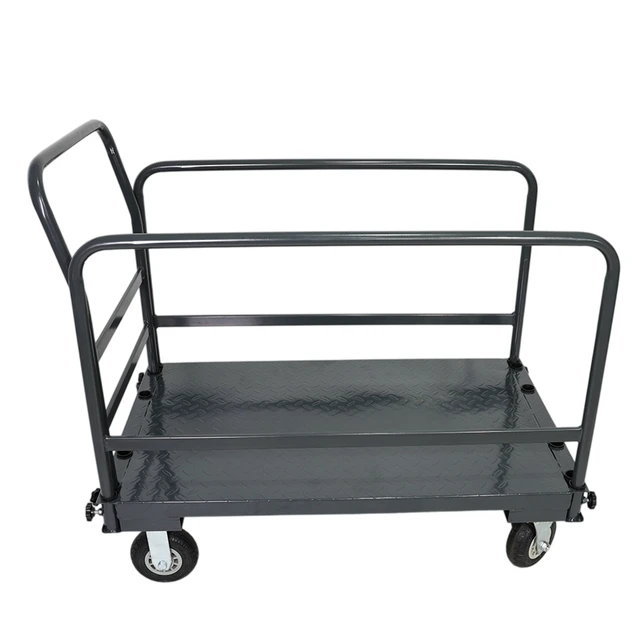 Alt view image 2 of 7 - Heavy Duty Steel Platform Cart with Adjustable Guardrails, Flatbed Hand Truck Dolly for Warehouse Cargo and Panel