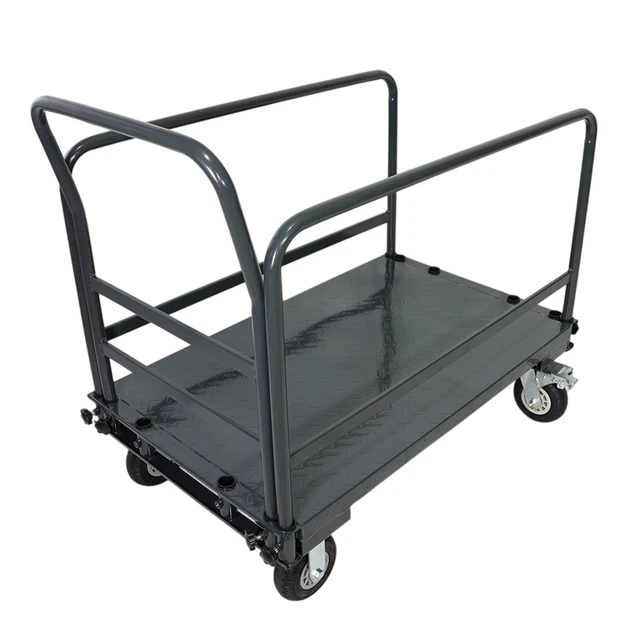 Alt view image 3 of 7 - Heavy Duty Steel Platform Cart with Adjustable Guardrails, Flatbed Hand Truck Dolly for Warehouse Cargo and Panel