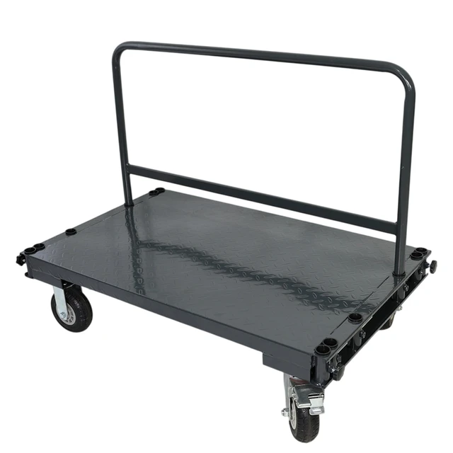 Alt view image 6 of 7 - Heavy Duty Steel Platform Cart with Adjustable Guardrails, Flatbed Hand Truck Dolly for Warehouse Cargo and Panel