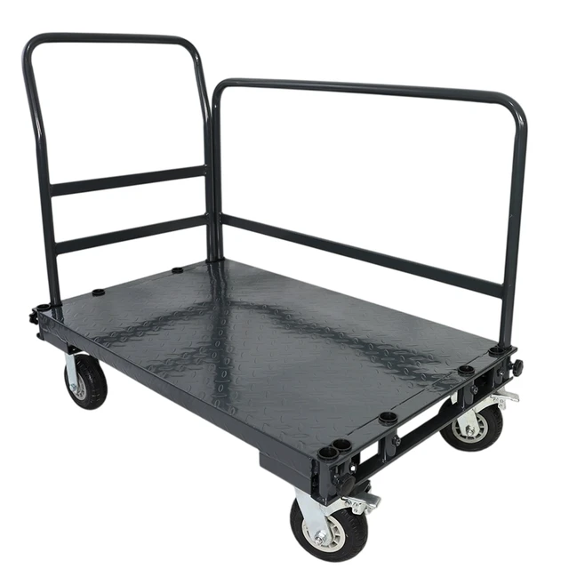 Alt view image 5 of 7 - Heavy Duty Steel Platform Cart with Adjustable Guardrails, Flatbed Hand Truck Dolly for Warehouse Cargo and Panel