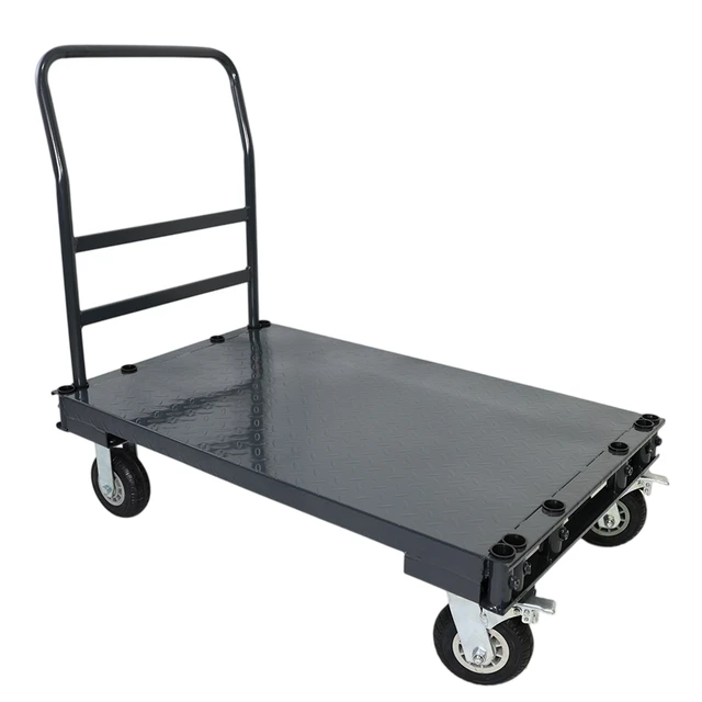 Alt view image 7 of 7 - Heavy Duty Steel Platform Cart with Adjustable Guardrails, Flatbed Hand Truck Dolly for Warehouse Cargo and Panel