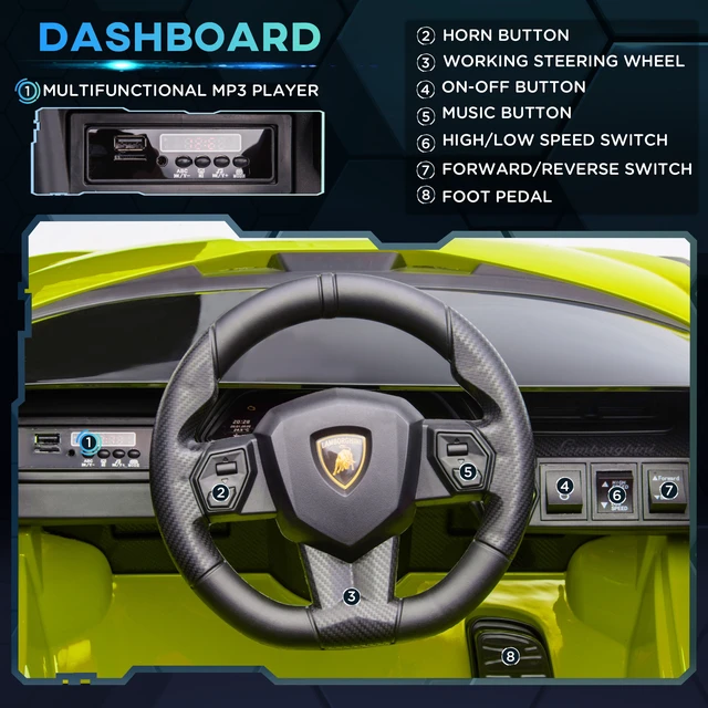Alt view image 5 of 7 - Lamborghini Licensed Kids Ride Car, Battery Powered Electric Sports Car Toy with Remote Control Horn Music