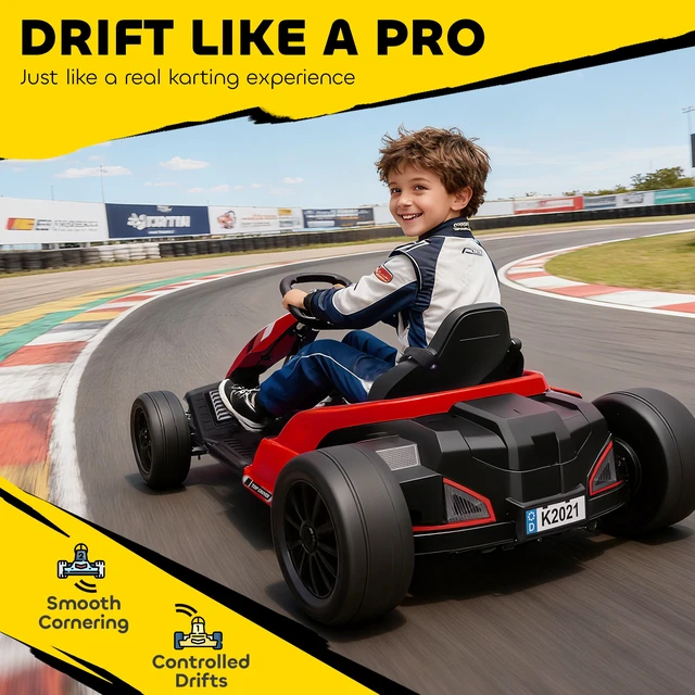Alt view image 4 of 7 - Electric Kart, 9ah Big Battery Kids Drift Kart with Dual Motors Adjustable Seat and High Speed Slow Start Point Safety