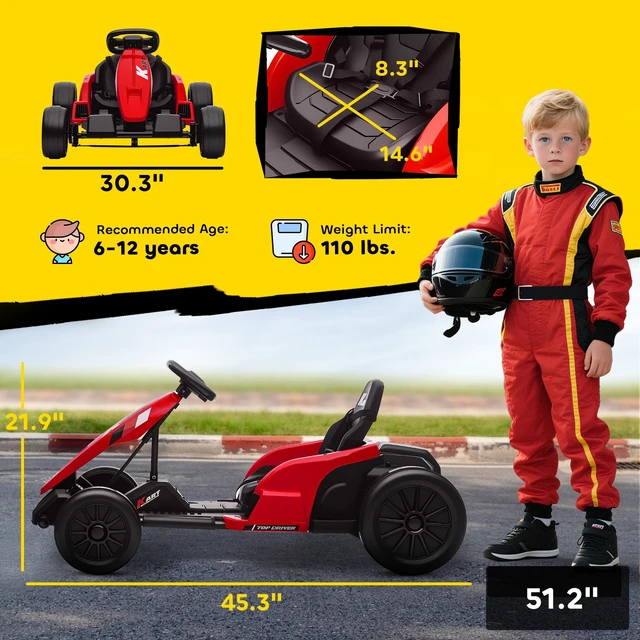 Alt view image 7 of 7 - Electric Kart, 9ah Big Battery Kids Drift Kart with Dual Motors Adjustable Seat and High Speed Slow Start Point Safety