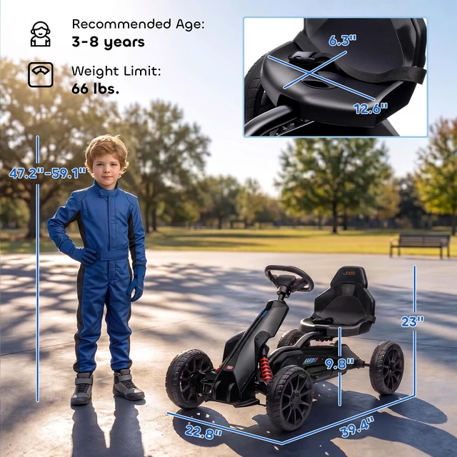 Alt view image 7 of 7 - Electric Kart for Kids, Outdoor Ride Toy Battery Powered with Tires Speeds Adjustable Seat Safety Belt Forward