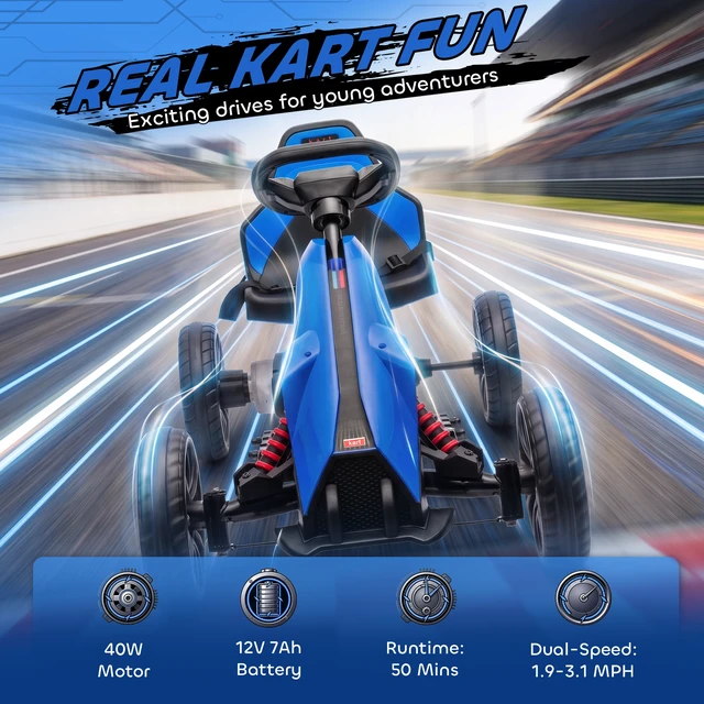 Alt view image 6 of 7 - Electric Kart for Kids, Outdoor Ride Toy Battery Powered with Tires Speeds Adjustable Seat Safety Belt Forward