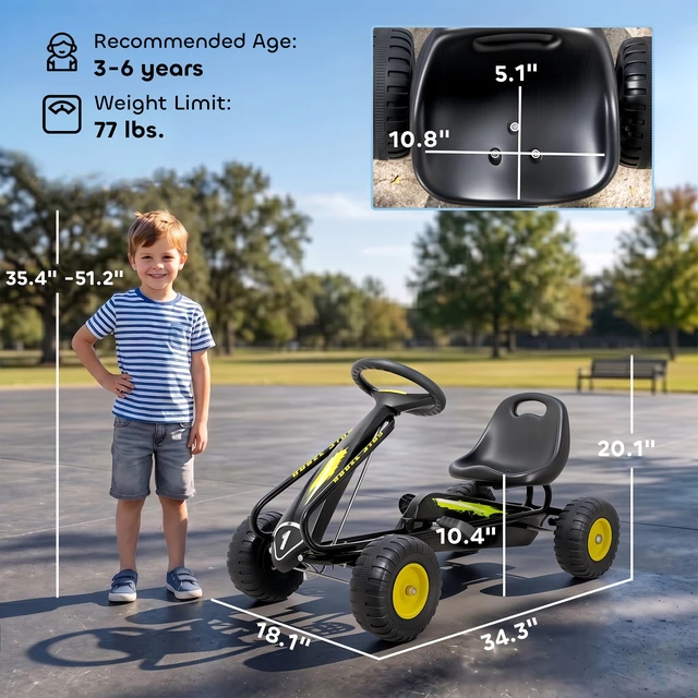 Alt view image 7 of 7 - Pedal Kart for Kids, Outdoor Racer Ride with Adjustable Seat Steering Wheel Backrest Pedal Car for Boys Girls 3 Years