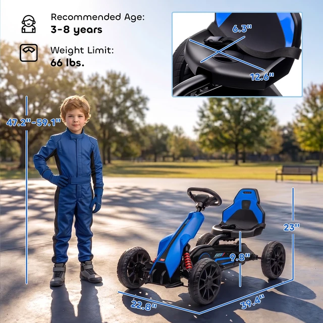 Alt view image 7 of 7 - Electric Kart for Kids, Outdoor Ride Toy Battery Powered with Tires Speeds Adjustable Seat Safety Belt Forward