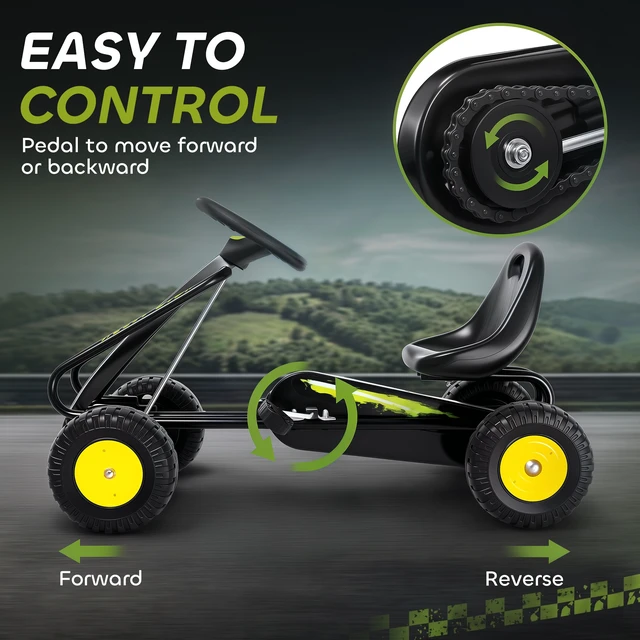 Alt view image 6 of 7 - Pedal Kart for Kids, Outdoor Racer Ride with Adjustable Seat Steering Wheel Backrest Pedal Car for Boys Girls 3 Years