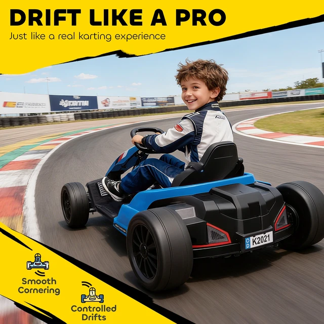 Alt view image 5 of 7 - Electric Kart, 9ah Big Battery Kids Drift Kart with Dual Motors Adjustable Seat and High Speed Slow Start Point Safety