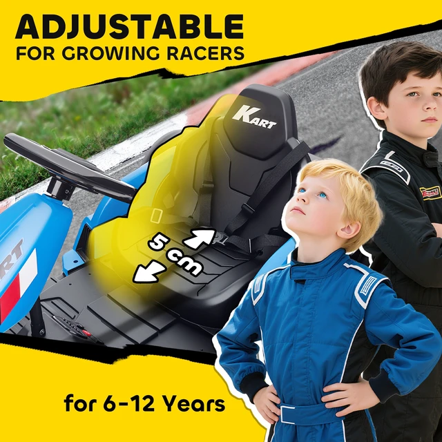 Alt view image 4 of 7 - Electric Kart, 9ah Big Battery Kids Drift Kart with Dual Motors Adjustable Seat and High Speed Slow Start Point Safety