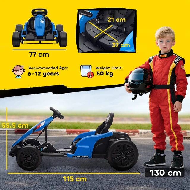 Alt view image 7 of 7 - Electric Kart, 9ah Big Battery Kids Drift Kart with Dual Motors Adjustable Seat and High Speed Slow Start Point Safety