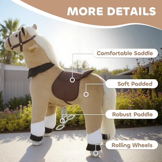 Alt view image 5 of 7 - Ride Horse for Kids 3 Years, 31.5 Inch Height Riding Pony Walking Horse Animal with Rolling Wheels for Active Play