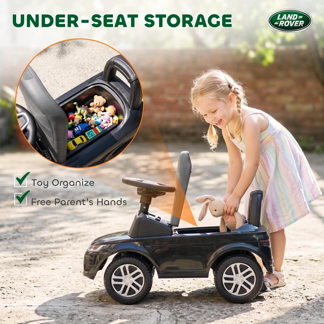 Alt view image 3 of 7 - Land Rover Licensed Ride Car for Kids, Toddler Baby Push Car with Under Seat Storage Horn and Engine Sounds Foot