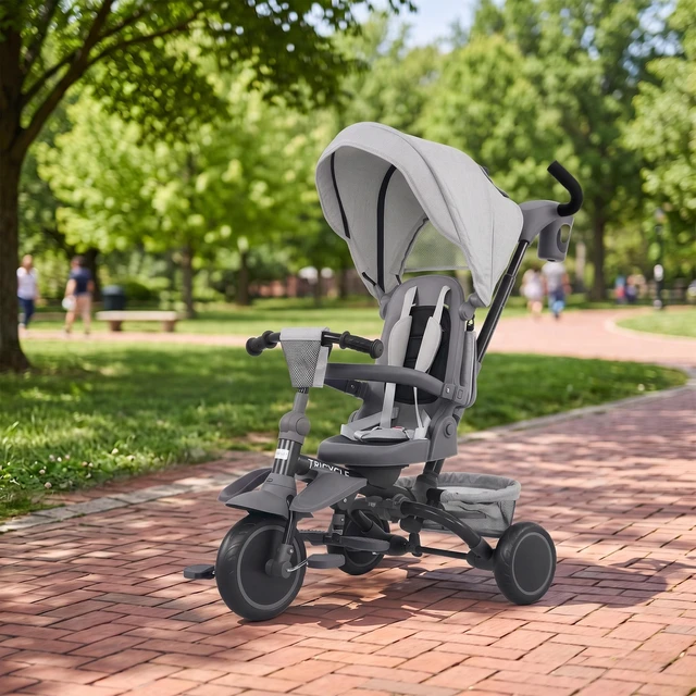Alt view image 2 of 7 - Kids Tricycle, 6 in Foldable Baby Trike with Adjustable Push Handle Tricycle Stroller with Removable Canopy Reversible