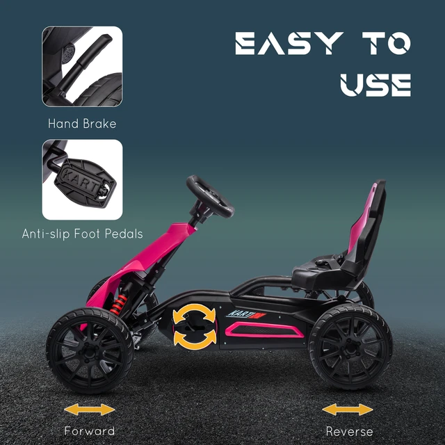 Alt view image 5 of 7 - Kids Pedal Kart, Outdoor Ride Toy with Adjustable Seat Swing Axle Handbrake Non-Slip Wheels for Boys and Girls Aged 3