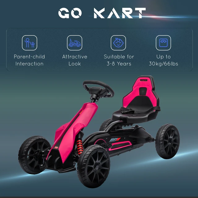 Alt view image 3 of 7 - Kids Pedal Kart, Outdoor Ride Toy with Adjustable Seat Swing Axle Handbrake Non-Slip Wheels for Boys and Girls Aged 3