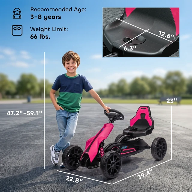 Alt view image 7 of 7 - Kids Pedal Kart, Outdoor Ride Toy with Adjustable Seat Swing Axle Handbrake Non-Slip Wheels for Boys and Girls Aged 3