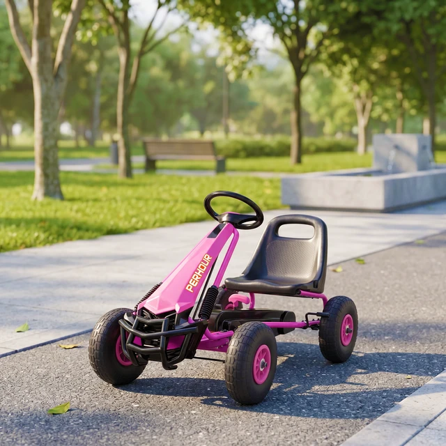 Alt view image 2 of 7 - Kart for Kids, 4 Wheel Pedal Cart with Adjustable Seat Steering Wheel Brake Outdoor Racer Ride Pedal Car for Boys