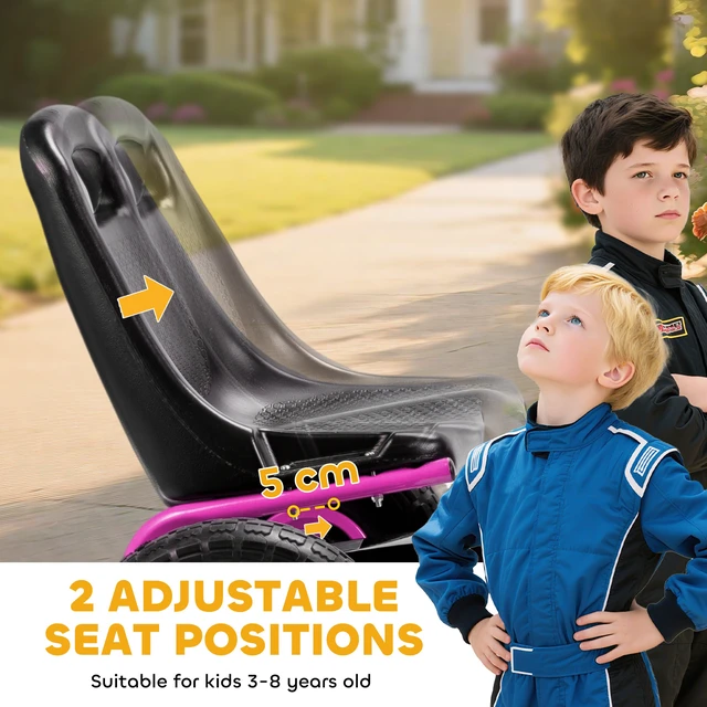 Alt view image 5 of 7 - Kart for Kids, 4 Wheel Pedal Cart with Adjustable Seat Steering Wheel Brake Outdoor Racer Ride Pedal Car for Boys
