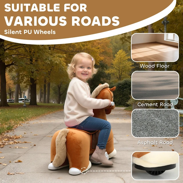 Alt view image 6 of 7 - 6 Kids Ride Horse, Battery Powered Ride Toy Horse Shaped Electric Riding Animal with Music Soft Touch Wheels Foot