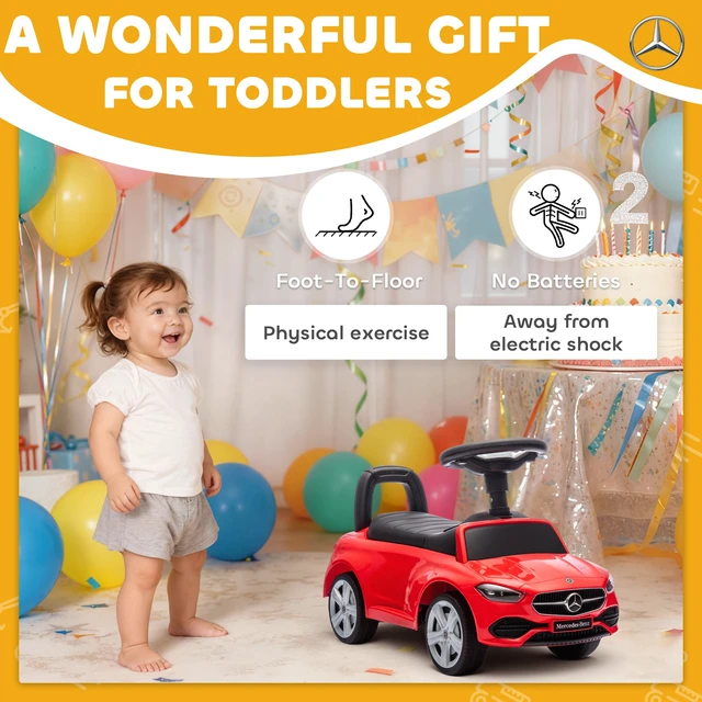 Alt view image 2 of 7 - Mercedes Benz Class Licensed Kids Ride Car, Foot To-Floor Toy with Anti Tip Design Horn and Start Sound Under Seat
