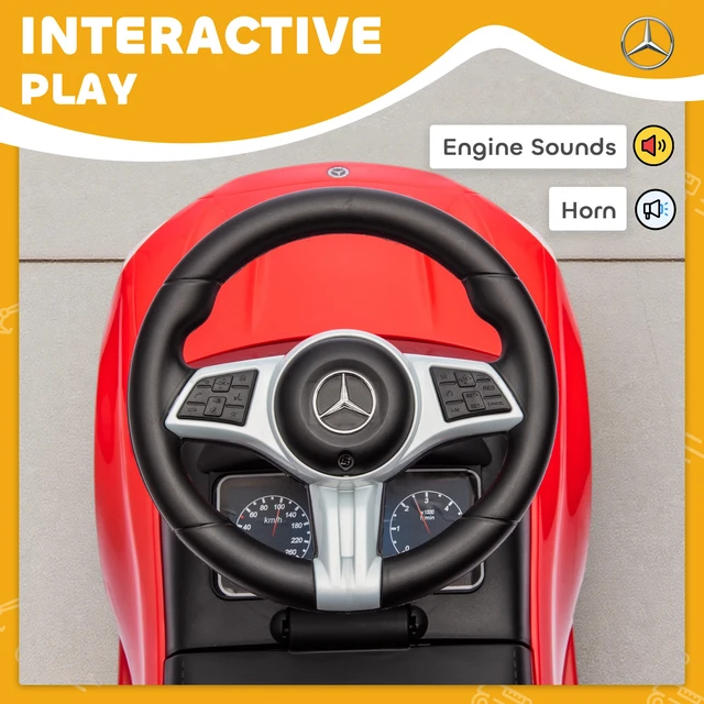 Alt view image 4 of 7 - Mercedes Benz Class Licensed Kids Ride Car, Foot To-Floor Toy with Anti Tip Design Horn and Start Sound Under Seat