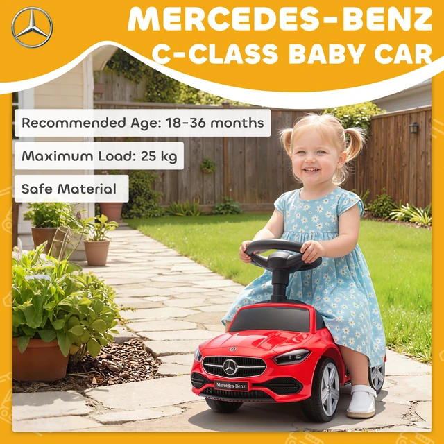 Alt view image 6 of 7 - Mercedes Benz Class Licensed Kids Ride Car, Foot To-Floor Toy with Anti Tip Design Horn and Start Sound Under Seat