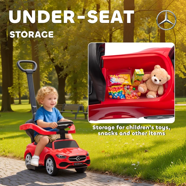 Alt view image 4 of 7 - Mercedes Benz Class Licensed Ride Push Car, Baby Stroller Walking Car with Parent Control Handle Safety Guardrail Horn