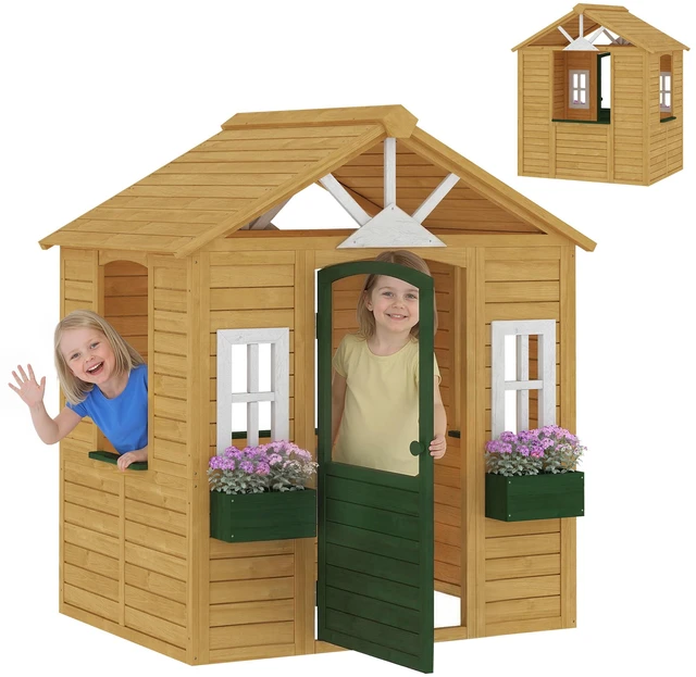 Main image of Outdoor Playhouse, Wooden Kids Playhouse with Working Door Windows and Flower Boxes Kids Cottage for Garden Indoor