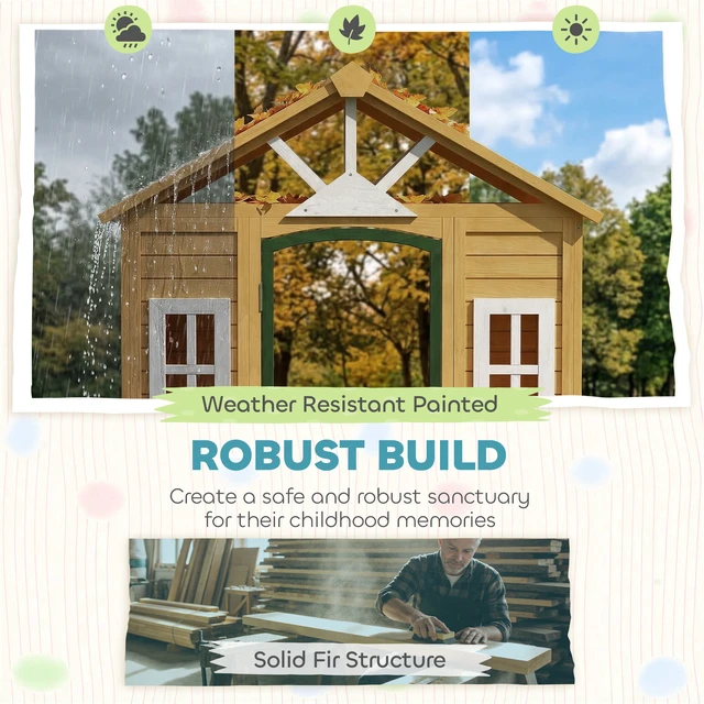 Alt view image 6 of 7 - Outdoor Playhouse, Wooden Kids Playhouse with Working Door Windows and Flower Boxes Kids Cottage for Garden Indoor