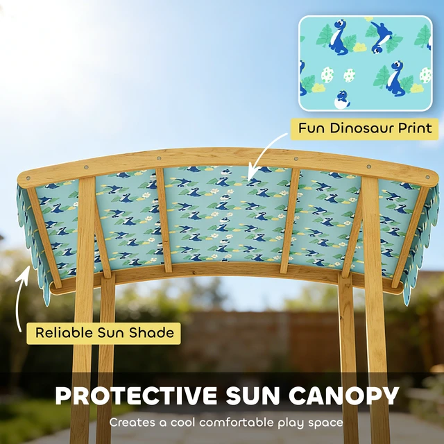 Alt view image 3 of 7 - Wooden Sandbox, Kids Sand Box Outdoor with Dinosaur Print Canopy Bench Seats Storage Bins and Bottom Liner Kids Play