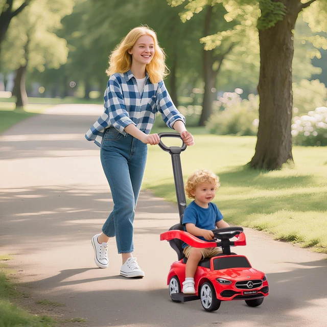 Alt view image 7 of 7 - Mercedes Benz Class Licensed Ride Push Car, Baby Stroller Walking Car with Parent Control Handle Safety Guardrail Horn