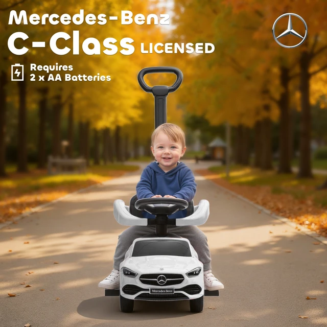 Alt view image 5 of 7 - Mercedes Benz Class Licensed Ride Push Car, Baby Stroller Walking Car with Parent Control Handle Safety Guardrail Horn