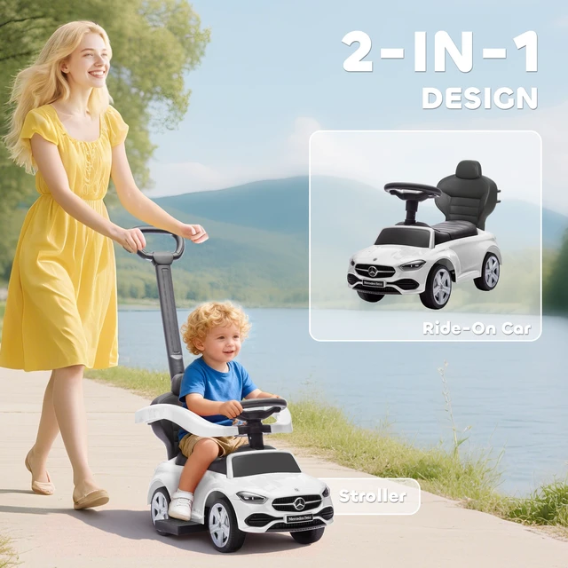 Alt view image 6 of 7 - Mercedes Benz Class Licensed Ride Push Car, Baby Stroller Walking Car with Parent Control Handle Safety Guardrail Horn