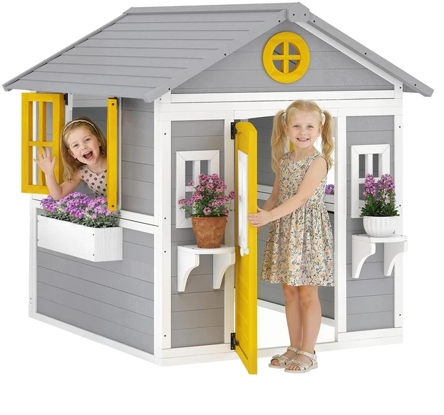 Main image of Outdoor Kids Playhouse, Wooden Playhouse with Dutch Door Windows Flower Holders and Boxes for Toddlers 3 Years Cottage