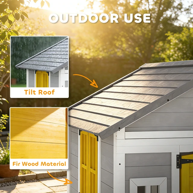 Alt view image 5 of 7 - Outdoor Kids Playhouse, Wooden Playhouse with Dutch Door Windows Flower Holders and Boxes for Toddlers 3 Years Cottage