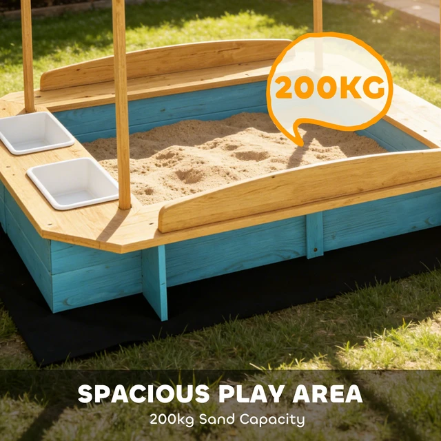 Alt view image 6 of 7 - Wooden Sandbox, Kids Sand Box Outdoor with Dinosaur Print Canopy Bench Seats Storage Bins and Bottom Liner Kids Play
