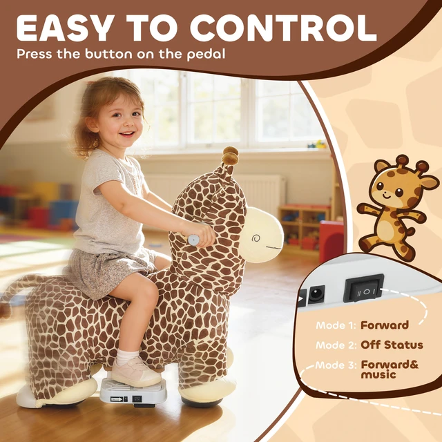 Alt view image 5 of 7 - 6 Kids Ride Horse, Battery Powered Ride Toy Giraffe Shaped Electric Riding Animal with Washable Cover Music Wheels