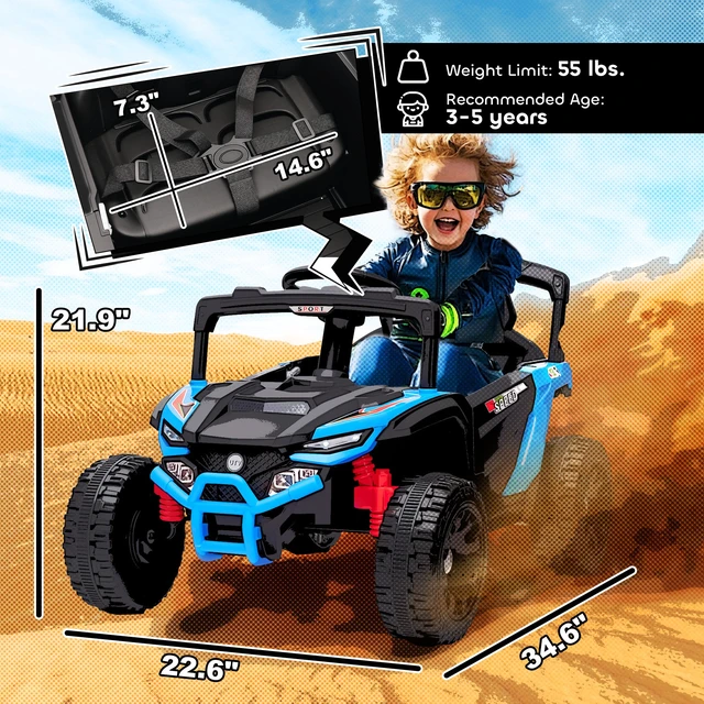 Alt view image 7 of 7 - Kids Ride Car Truck, Battery Powered Electric Utv Vehicle with Rear Suspension Remote Control LED Lights Music Horn