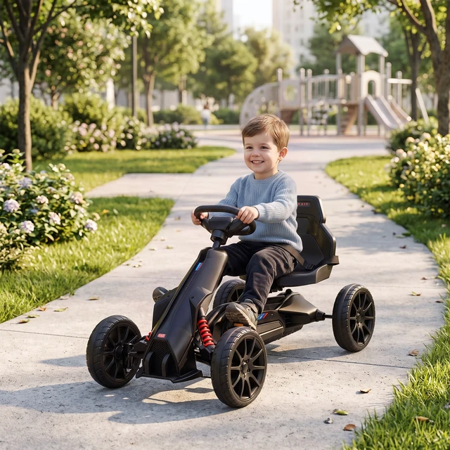 Alt view image 2 of 7 - Kids Pedal Kart, Outdoor Ride Toy with Adjustable Seat Swing Axle Handbrake Non-Slip Wheels for Boys and Girls Aged 3