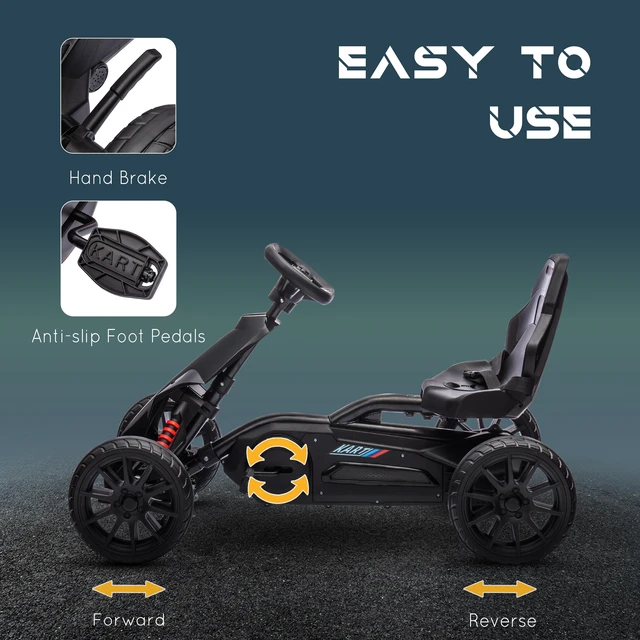 Alt view image 5 of 7 - Kids Pedal Kart, Outdoor Ride Toy with Adjustable Seat Swing Axle Handbrake Non-Slip Wheels for Boys and Girls Aged 3
