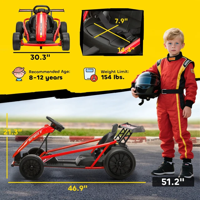 Alt view image 2 of 7 - Electric Kart for Kids, Mph Drift Kart with Dual Motors Nylon Tires Outdoor 7ah Battery Powered Ride Toy with Soft