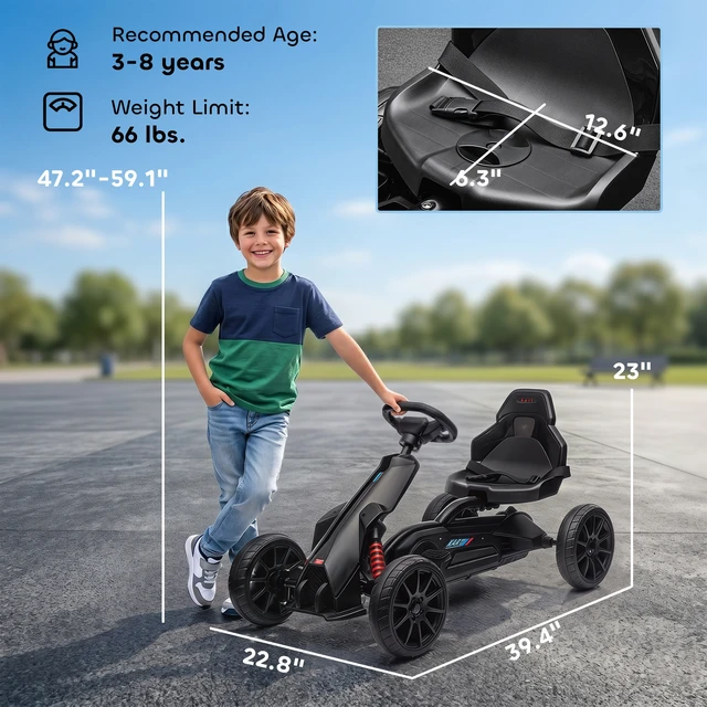 Alt view image 7 of 7 - Kids Pedal Kart, Outdoor Ride Toy with Adjustable Seat Swing Axle Handbrake Non-Slip Wheels for Boys and Girls Aged 3