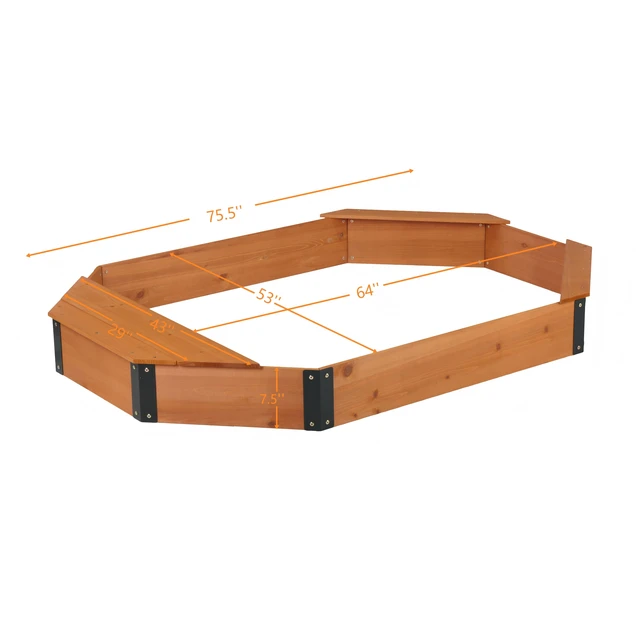 Alt view image 2 of 7 - Octagon Sandbox with Storage for Kids, Solid Sandpit with Cover and Liner for Patio Outdoor Play, Reddish Brown, Solid