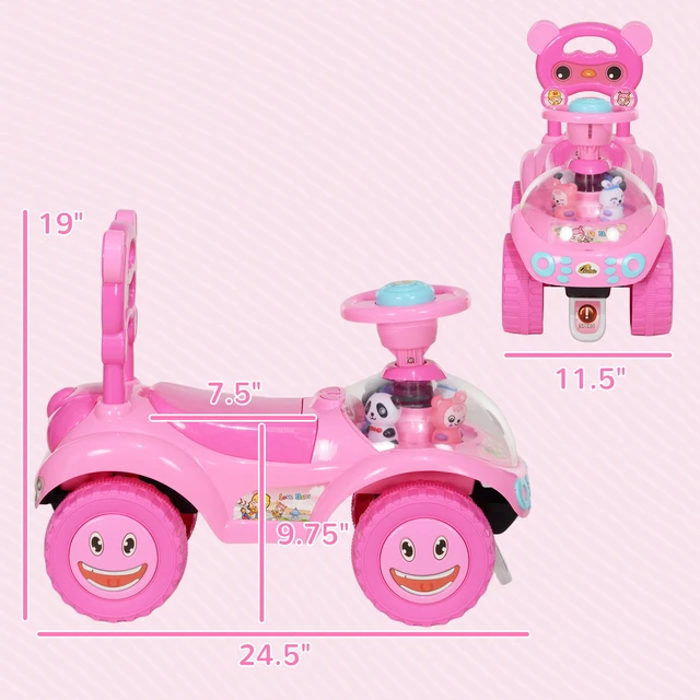 Alt view image 7 of 7 - Toddler Push Car, Foot Floor Ride Toy with Horn Music Steering Wheel Anti Over-Backwards Device and Under Seat Storage
