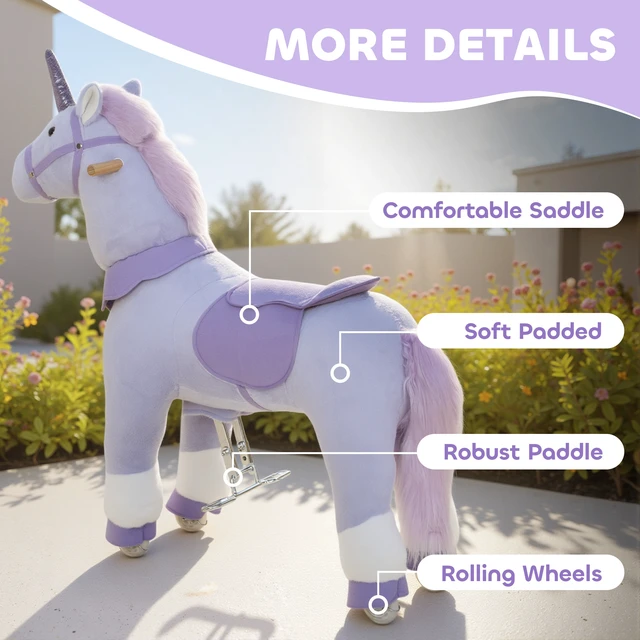 Alt view image 5 of 7 - Ride Horse for Kids 4 Years, 37.8 Inch Height Riding Unicorn Walking Horse Animal with Rolling Wheels for Active Play