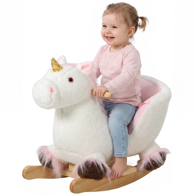 Main image of Unicorn Baby Rocking Horse, Kids Ride Toy with Realistic Sound Seat Belt Animal Rocker for Toddlers 12 Months, White