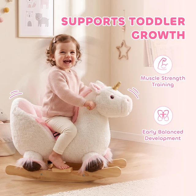Alt view image 3 of 7 - Unicorn Baby Rocking Horse, Kids Ride Toy with Realistic Sound Seat Belt Animal Rocker for Toddlers 12 Months, White