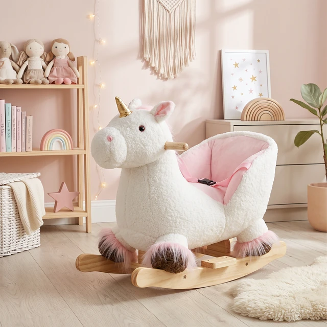 Alt view image 2 of 7 - Unicorn Baby Rocking Horse, Kids Ride Toy with Realistic Sound Seat Belt Animal Rocker for Toddlers 12 Months, White